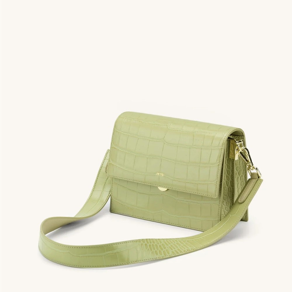 JW PEI MINI FLAP CROSSBODY - SAGE GREEN CROC. Like new